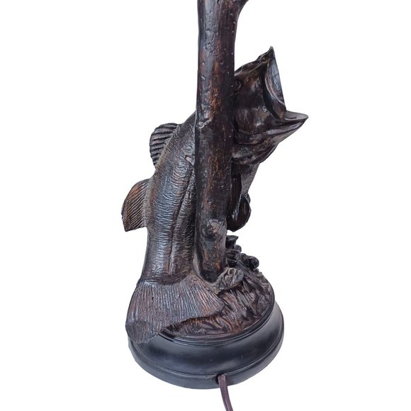 Wide Mouth Bass Fishing Tackle Lure Sculpture Fisherman Table Lamp Rustic Lodge - Picture 7 of 11